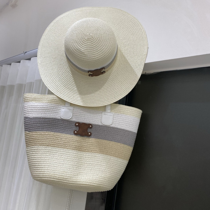 Fashion hat 🏖️➕ straw bag ⛱️ set  ,no box. HX40-46-48
