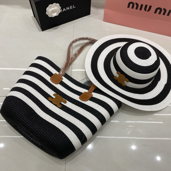 Fashion hat 🏖️➕ straw bag ⛱️ set  ,no box. HX40-30-34