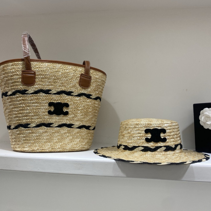 Fashion hat 🏖️➕ straw bag ⛱️ set  ,no box. HX40-25-26