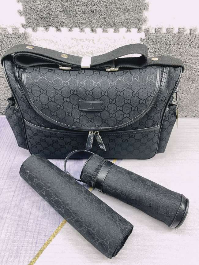 Canvas and split leather baby diaper bag + nursing bottle bag+ cushion, AAA, no box,diaper bag size  42x30x15cm,B98-131