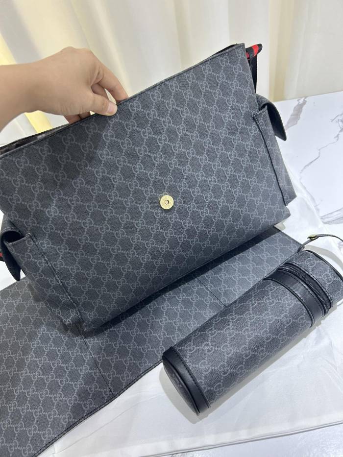 Canvas and split leather baby diaper bag + nursing bottle bag+ cushion, AAA, no box,diaper bag size  42x30x15cm,B98-128