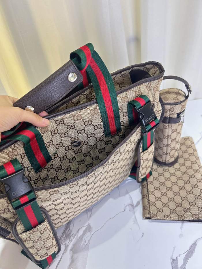 Canvas and split leather baby diaper bag + nursing bottle bag+ cushion, AAA, no box,diaper bag size  42x30x15cm,B98-123