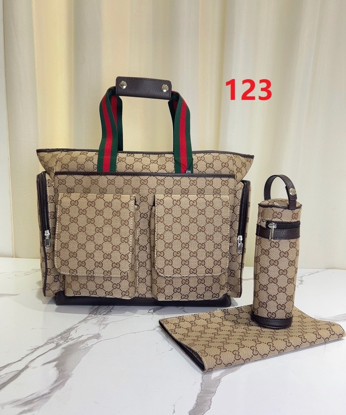 Canvas and split leather baby diaper bag + nursing bottle bag+ cushion, AAA, no box,diaper bag size  42x30x15cm,B98-123