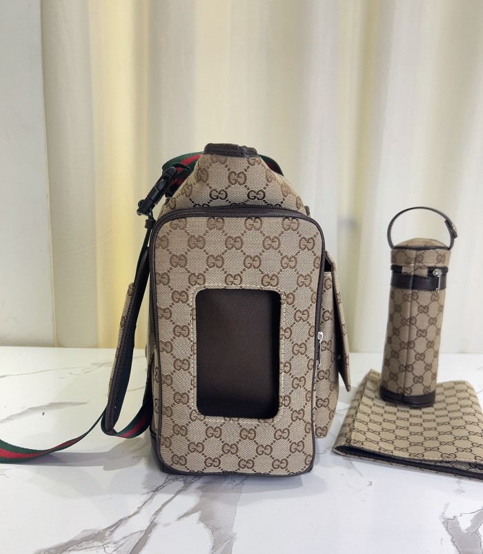 Canvas and split leather baby diaper bag + nursing bottle bag+ cushion, AAA, no box,diaper bag size  42x30x15cm,B98-123
