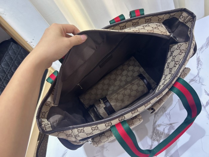 Canvas and split leather baby diaper bag + nursing bottle bag+ cushion, AAA, no box,diaper bag size  42x30x15cm,B98-123