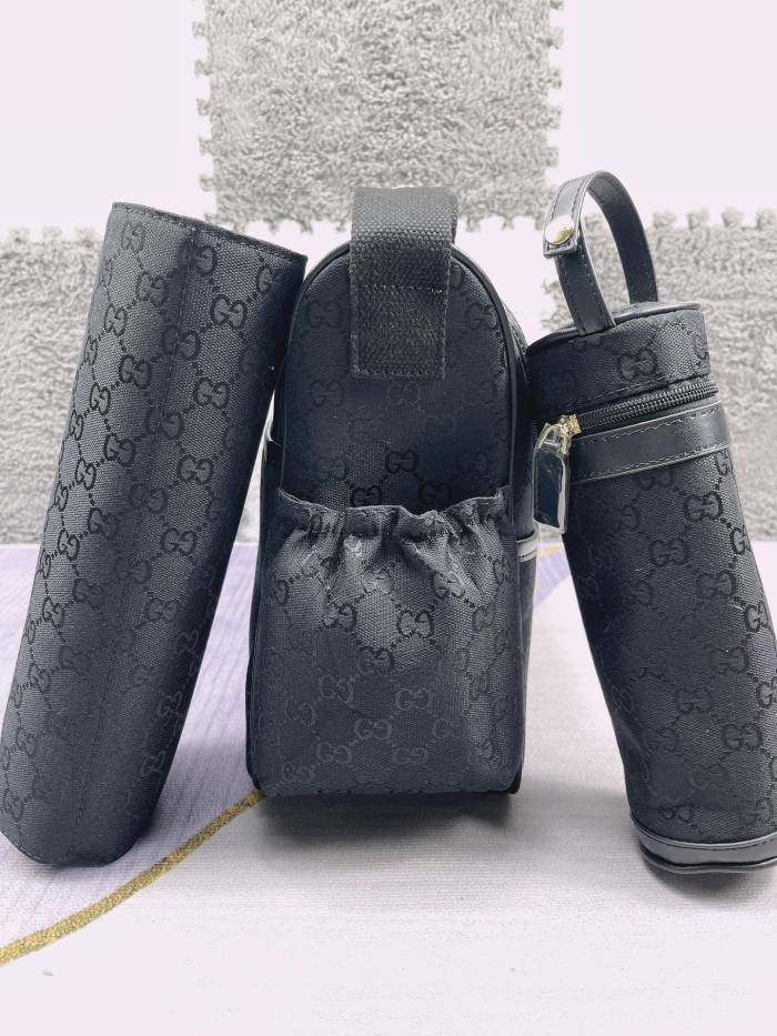 Canvas and split leather baby diaper bag + nursing bottle bag+ cushion, AAA, no box,diaper bag size  42x30x15cm,B98-131