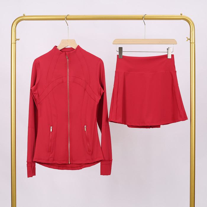 Women's Stand-up collar jacket and skirt set Gym top Yoga clothes,CL78-37-52