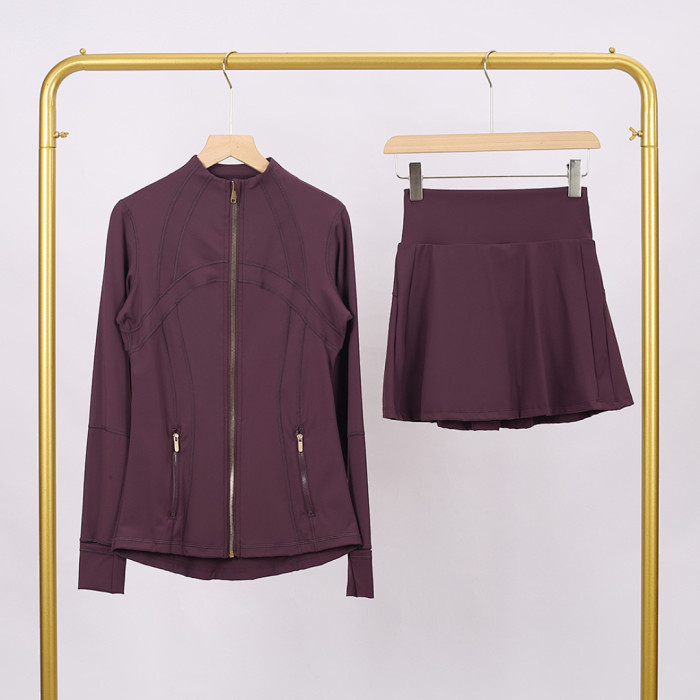 Women's Stand-up collar jacket and skirt set Gym top Yoga clothes,CL78-37-52
