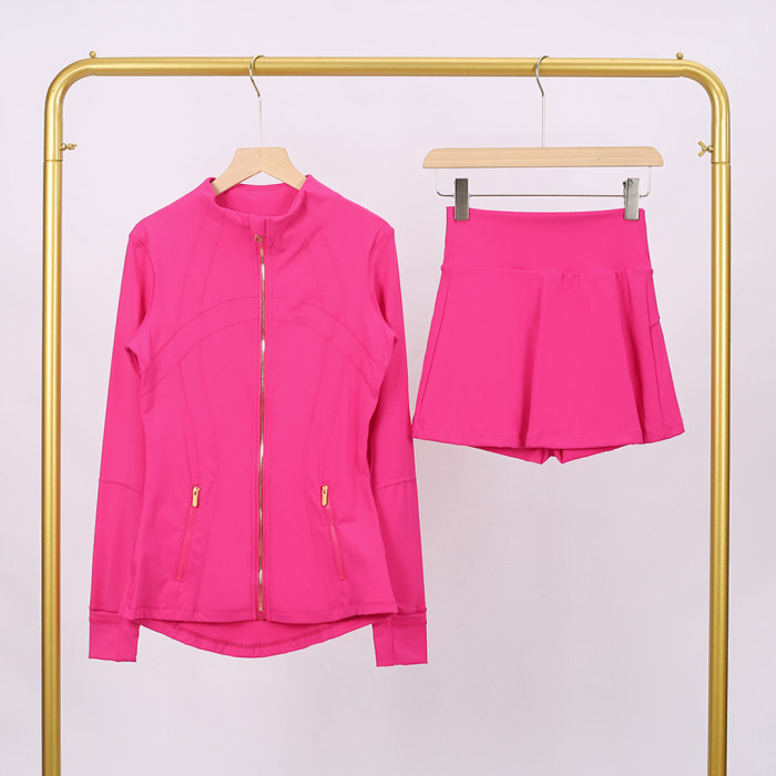 Women's Stand-up collar jacket and skirt set Gym top Yoga clothes,CL78-37-52
