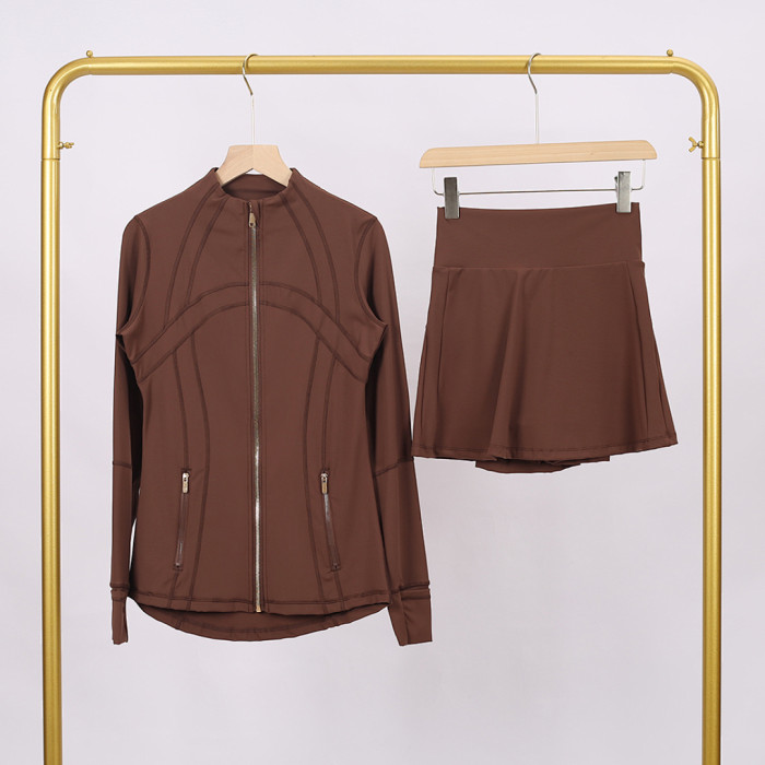 Women's Stand-up collar jacket and skirt set Gym top Yoga clothes,CL78-37-52