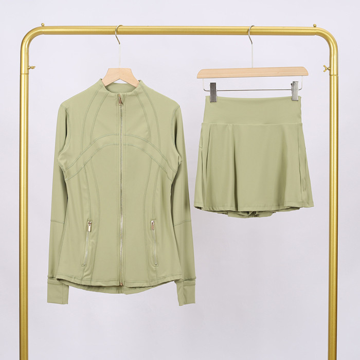 Women's Stand-up collar jacket and skirt set Gym top Yoga clothes,CL78-37-52