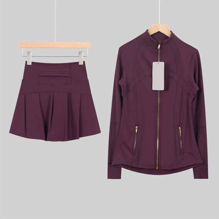 Women's Stand-up collar jacket and skirt set Gym top Yoga clothes,CL78-53-68