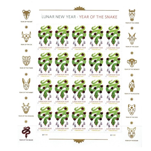 Lunar New Year: Snake 2025 - 5 Sheets / 100 Pcs