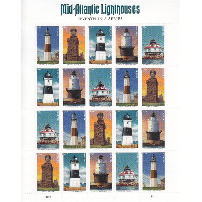 Mid Atlantic Lighthouses 2021 - 5 Sheets / 100 Pcs