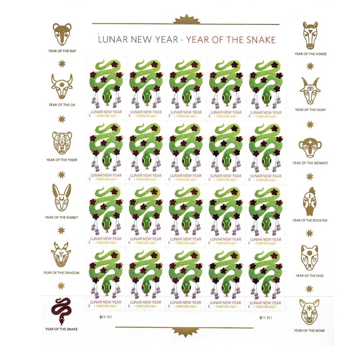 Lunar New Year: Snake - 5 Sheets / 100 Pcs