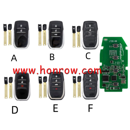 Lonsdor LT20-08 Smart Key PCB with Key shell 8A+4D Adjustable Frequency For Toyota 0410 Support K518 & K518ISE & KH100+