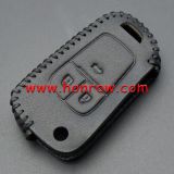 For Chevrolet 3 button key cowhide leather case Black Color.
