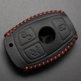 For Benz 3 button key cowhide leather case used for C180 C260 C-class E-class GLK ML S-class with key ring