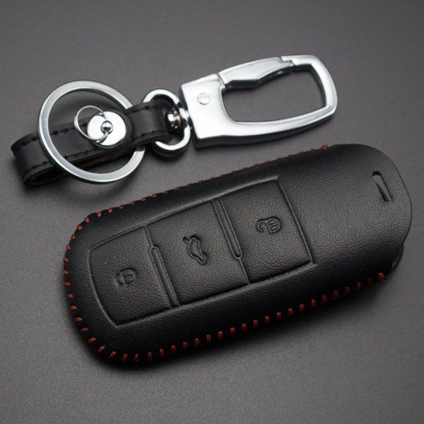 For VW 3 button key cowhide leather case