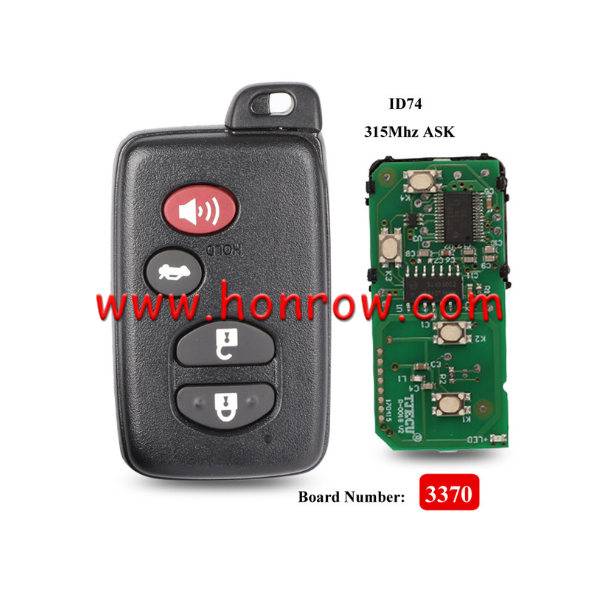For Toy 3+1 button Smart Card 314.3MHz ID74 chip FSK 3370 Board CHIP: ID74-WD03