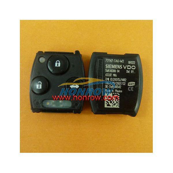 For Original Ho Accord 3 Button remote key with 433Mhz (90% new)  with SIEMENS VDO with CMI ID:2007DJ1482