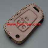 For Chevrolet 3 button key cowhide leather case ,Brown Color.