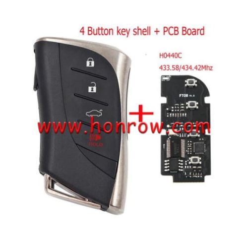 For Lexus 4 button Lonsdor FT08-H0440C Keyless Go Smart Remote Key with 433.58/434.42MHz and 8A Chip support KH100/k518 key programmer P4(91 00 AA AA)