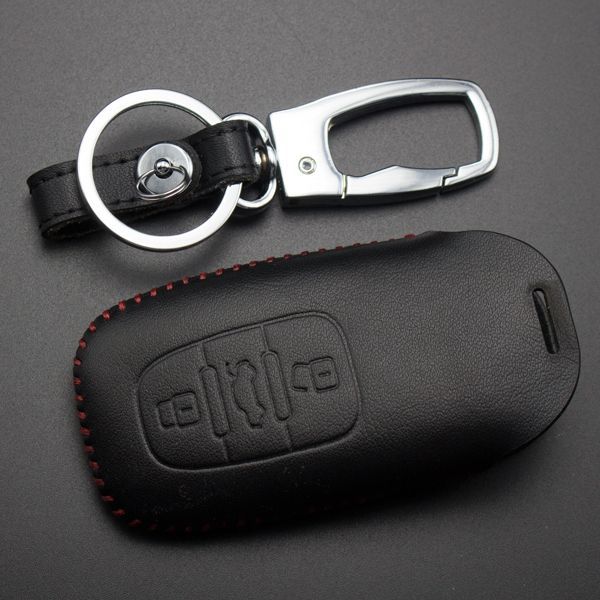 For Audi 3 button key cowhide leather case used for  A1 A3 A4 A5 A4L A5 A6L  Q3 Q5 Q7 A8 A8L RS5 with key ring. MOQ:5PCS 5pcs/Lot