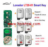 Lonsdor LT20-01 Smart Key with key shell 8A+4D Adjustable Frequency For Toyota & Lexus 3370 0140 A433 F433 5290 Support K518 & K518ISE & KH100+ Support Frequency: 312MHz/314.35MHz/315.12MHz/433.92MHz