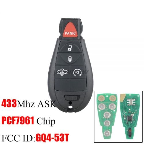 For Chrysler Dodge Ram 4+1 button remote key with 433Mhz ID46 PCF7961 Chip FCCID:GQ4-53T