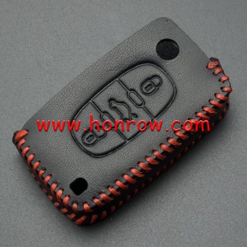 For Peugeot 3 button key cowhide leather case.