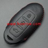 For Nissan 3 button key cowhide leather case ,Black Color
