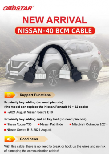OBDSTAR For Nissan-40 BCM  Cable for for X300 DP PLUS/ X300 PRO4/ X300 DP Key Master