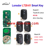 Lonsdor LT20-01 Smart Key with key shell 8A+4D Adjustable Frequency For Toyota & Lexus 3370 0140 A433 F433 5290 Support K518 & K518ISE & KH100+ Support Frequency: 312MHz/314.35MHz/315.12MHz/433.92MHz