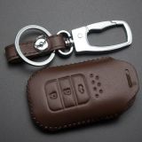For Honda 3button key cowhide leather case for CRIDER,  for ACCORD,  for JADE,  2014FIT, VEZE with key ring