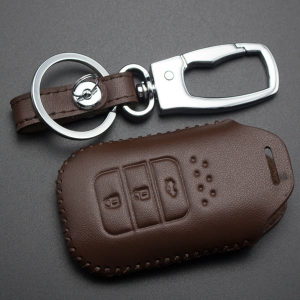 For Honda 3button key cowhide leather case for CRIDER,  for ACCORD,  for JADE,  2014FIT, VEZE with key ring