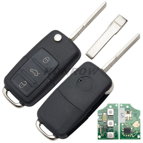 For VW  remote key with 3 button the remote control number is  1JO959753DJ 315MHZ  ID48 chips