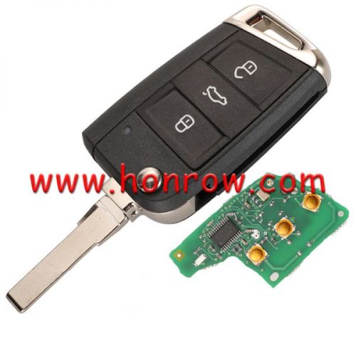 For VW keyless MQB platform  3 button flip remote key  with ID48 chip-434mhz used for T-Cross, etc