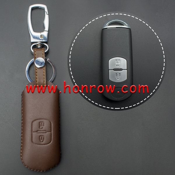 For Mazda 2 button key cowhide leather case for Maz3 Brown Color