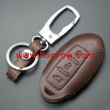 For Nissan 3 button key cowhide leather case Brown Color