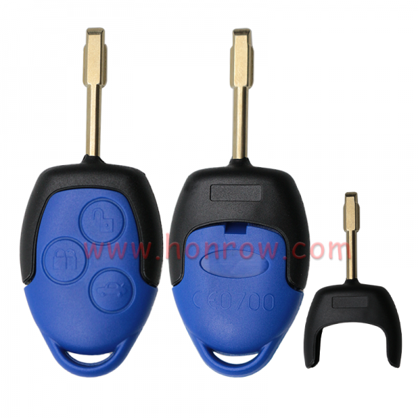 For Ford blue 3 button remote key blank with black key blade can put logo
