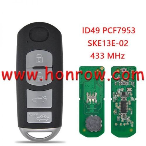 For Mazda 4 button Keyless Card Car Remote Control Key with ID49 chip 433MHz  FCCID:SKE13E-02