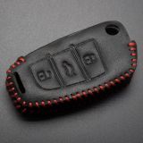 For Audi 3 button key cowhide leather case used for Q3 Q7 A3 A1 TT R8 with Key ring.
