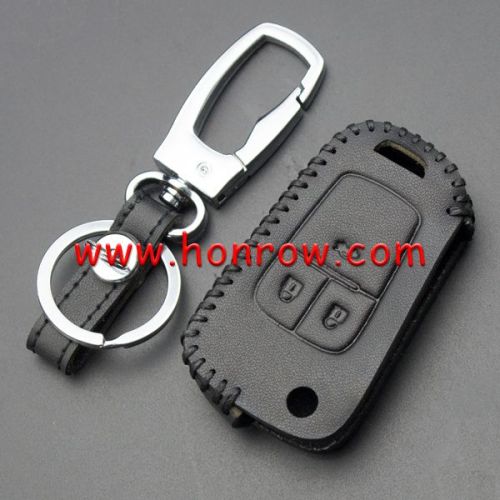 For Chevrolet 3 button key cowhide leather case Black Color.