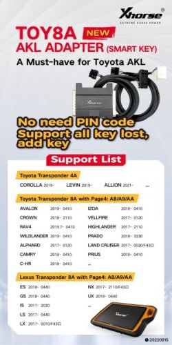 Xhorse VVDI XD8ASKGL TOY8A AKL Adapter (Smart key) A must-have for Toyota AKL NO need pin code support all key lost , add key