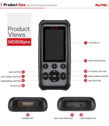 Free shipping Europe+USA+UK  AUTEL MD806 Pro OBD2 Handheld Scanner Upgraded of MD806/MD808 with All System Diagnoses 7 Special Features DTC Lookup