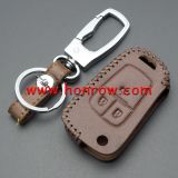 For Chevrolet 3 button key cowhide leather case ,Brown Color.