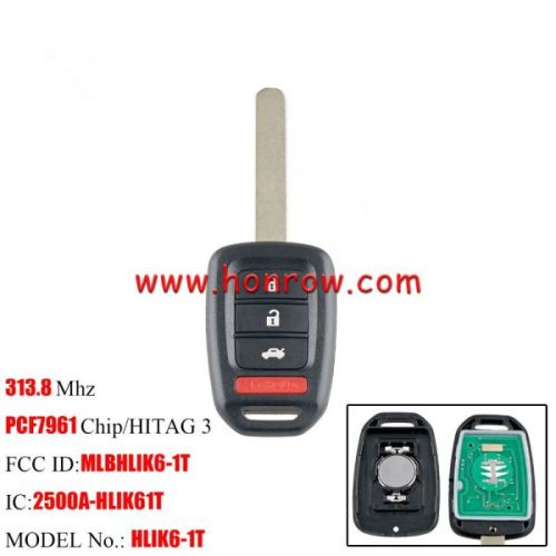 For Honda 3+1 button remote key with PCF7961/HITAG 3 313.8mhz