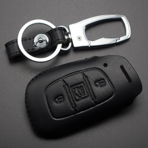 For Hyundai 3 button key cowhide leather case