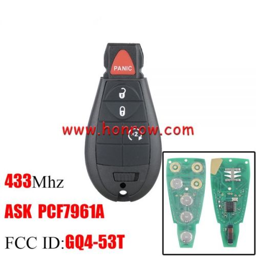 For Chrysler Dodge Ram 3+1 button remote key with 433Mhz ID46 PCF7961 Chip FCCID:GQ4-53T